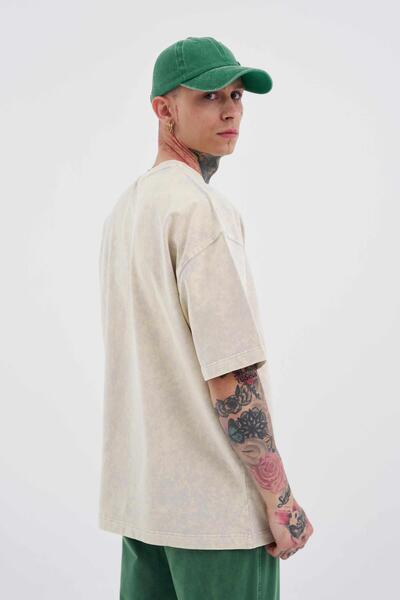 Machinist Men's Luxury Basic Washed Oversize Light Beige Spotted T-Shirt