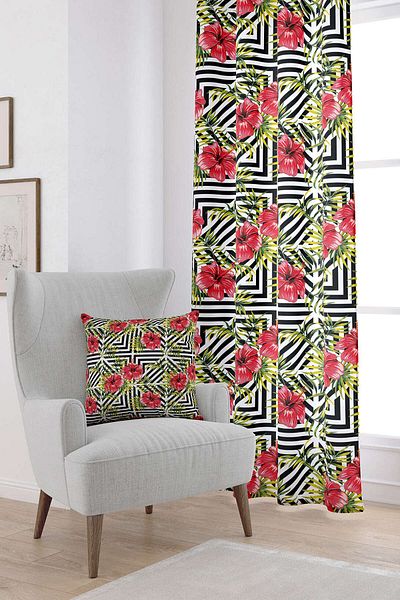 Cango Home Cortina albă cu pasăre multicoloră imprimată digital Otyk600-pr