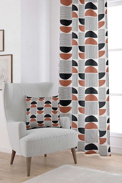 Cango Home Καφέ Μαύρη Bohemian Scandinavian Digital Printed Κουρτίνα Cgh1231-pr