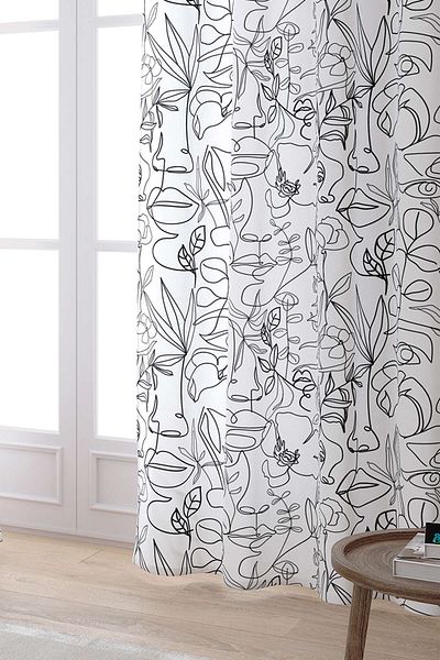Cango Home White Black Modern Silhouette Figure Patterned Digital Printed Curtain Cgh515-pr