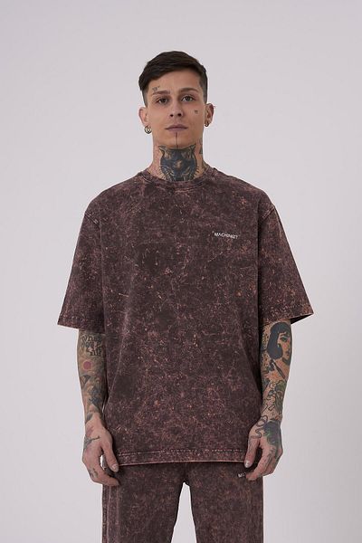 Machinist Men's Luxury Washed Basic Oversize Brown Spotted T-Shirt