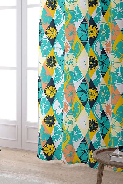 Cango Home Yellow Green Lemon Patterned Digital Printed Curtain Oytyk910-pr