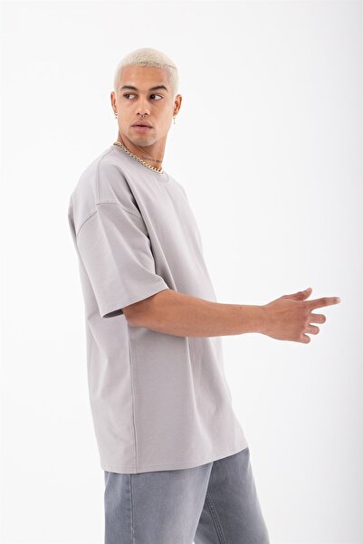 Machinist Ανδρικό μπλουζάκι oversized Basic Organic Fabric σε ανοιχτό γκρι χρώμα