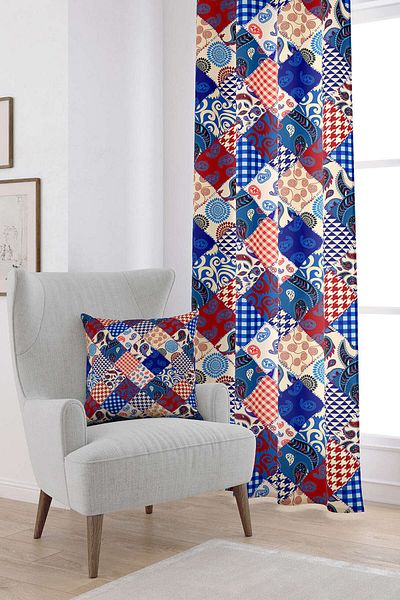 Cango Home Red Blue Ethnic Patchwork Patterned Digital Printed Curtain Cgh605-pr