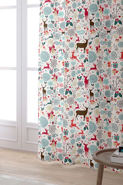 Cango Home Red Multicolored Christmas Themed Digital Printed Curtain Cgh867-pr