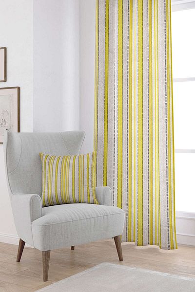 Cango Home Yellow Cream Ethnic Striped Patterned Digital Printed Curtain Cgh942-pr