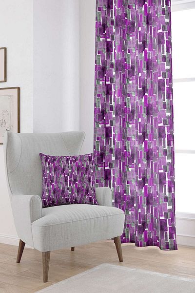 Cango Home Purple White Abstract Decorative Digital Printed Curtain Cgh263-pr