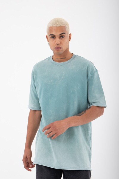 Machinist Ανακουφιστικό μπλουζάκι από βασικό ύφασμα που πλένεται με λεπτομέρεια με σχισμή με λεπτομέρεια μέντας