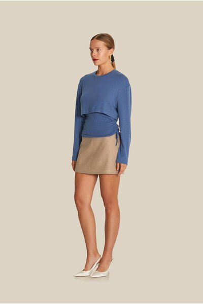 Rue Studio Блузка з боковими складками, деталізована, індиго