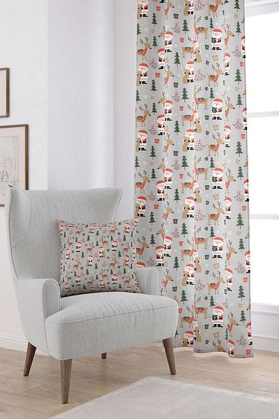 Cango Home Red Gray Christmas Themed Digital Printed Curtain Cgh920-pr