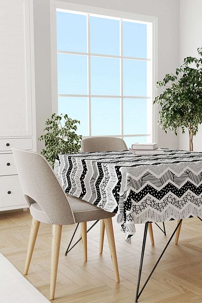 Cango Home Black and White Geometric Digital Printed Tablecloth