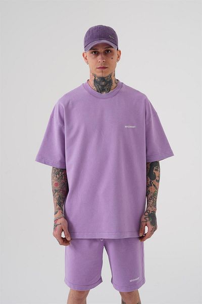 Machinist Ανδρικό μπλουζάκι πολυτελείας Basic Washed Oversize λιλά