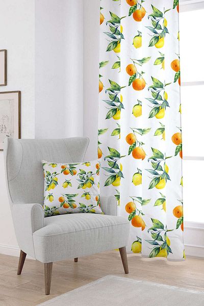 Cango Home White Yellow Lemon Patterned Digital Printed Curtain Oytyk895-pr