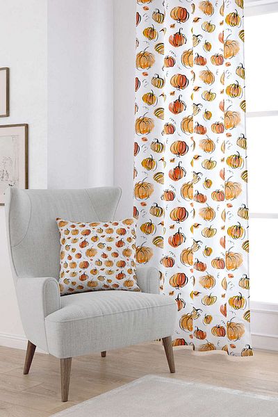 Cango Home Orange Halloween Pumpkin Patterned Digital Printed Curtain Cgh753-pr