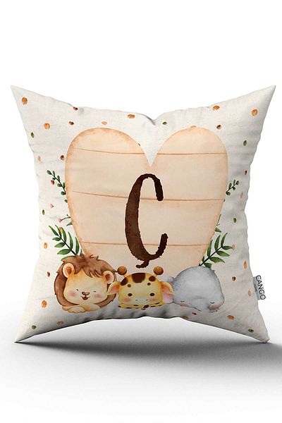 Cango Home Cream Green Polka Dot Bohemian Style Children's Throw Pillow Cover with Animal Figures and Letters Hrf08-cc-43x43
