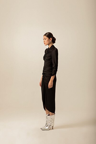 rue Μαύρο σατέν φόρεμα με κορδόνι