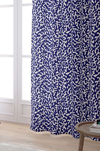 Cango Home Ψηφιακή τυπωμένη κουρτίνα με θέμα το Navy Blue Beige Marine με μοτίβο κοραλλιών Cgh633-pr
