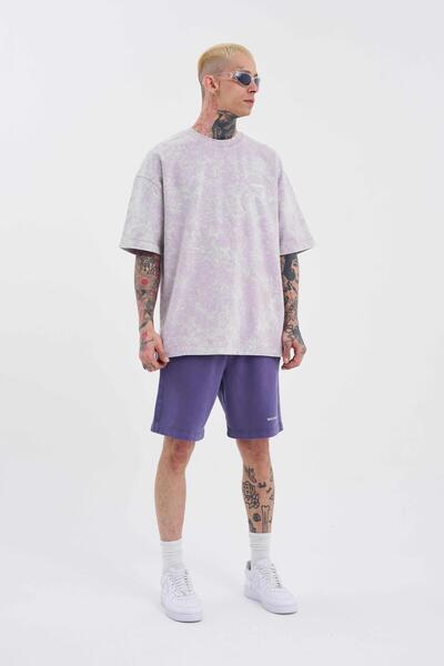 Machinist Unisex Luxury Basic Washed Oversize Lilac Spotted T-Shirt