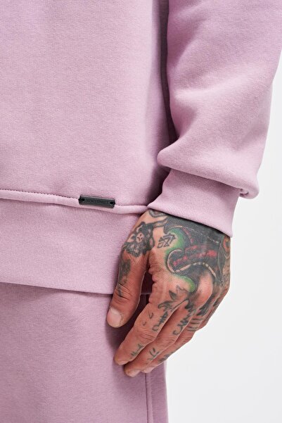 Machinist Erkek Basic Bisiklet Yaka Oversize Kirli Pembe Sweatshirt