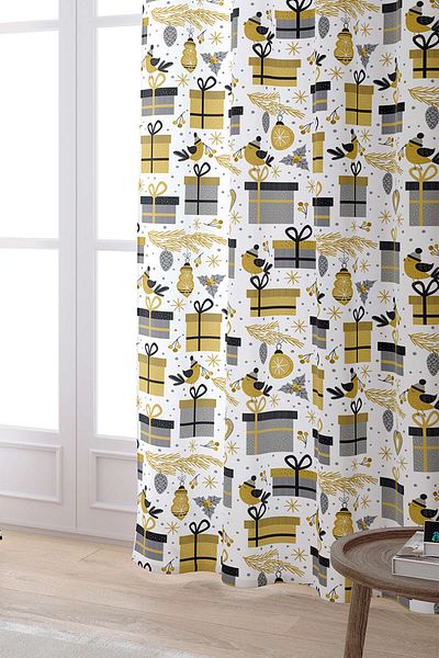 Cango Home Yellow Gray Christmas Themed Digital Printed Curtain Cgh841-pr