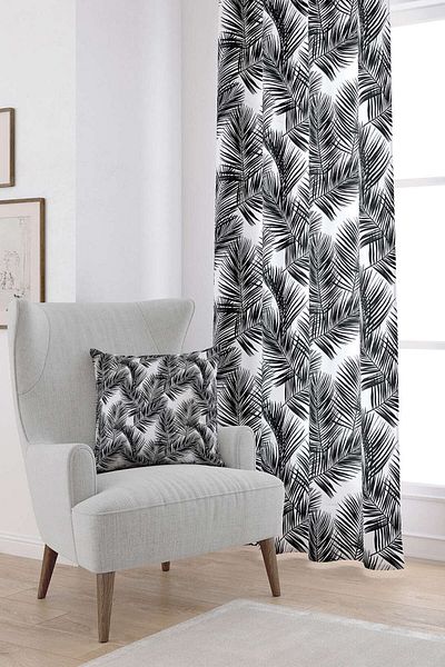 Cango Home Alb Negru Frunze Tropicale Model Digital Printed Cortina Cgh027-pr