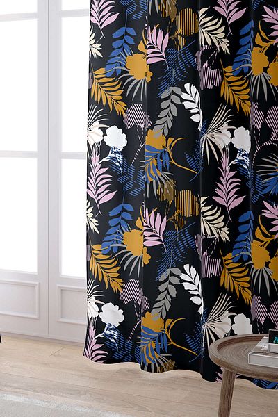 Cango Home Black Pink Tropical Floral Digital Printed Curtain Cgh035-pr