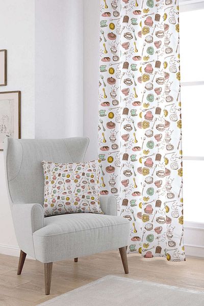 Cango Home White Brown Kitchen Themed Digital Printed Curtain Cgh592-pr
