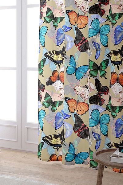 Cango Home White Multicolored Butterfly Patterned Digital Printed Curtain Otyk776-pr
