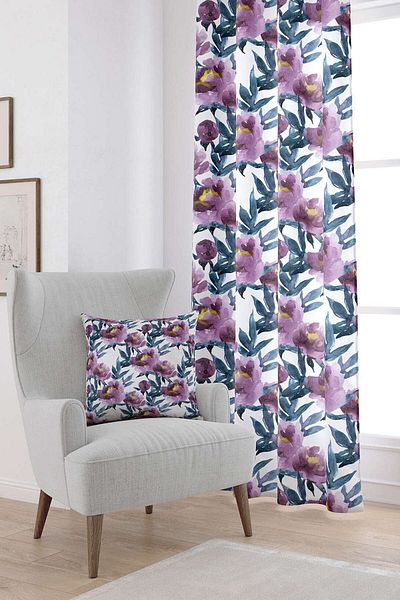 Cango Home White Purple Floral Digital Printed Curtain Cgh232-pr