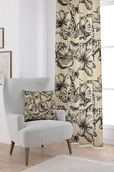 Cango Home Black Brown Flower And Butterfly Patterned Digital Printed Curtain Otyk306-pr