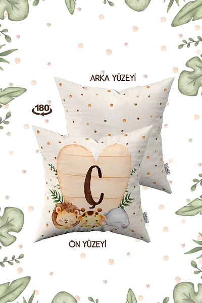 Cango Home Cream Green Polka Dot Bohemian Style Children's Throw Pillow Cover with Animal Figures and Letters Hrf08-cc-43x43