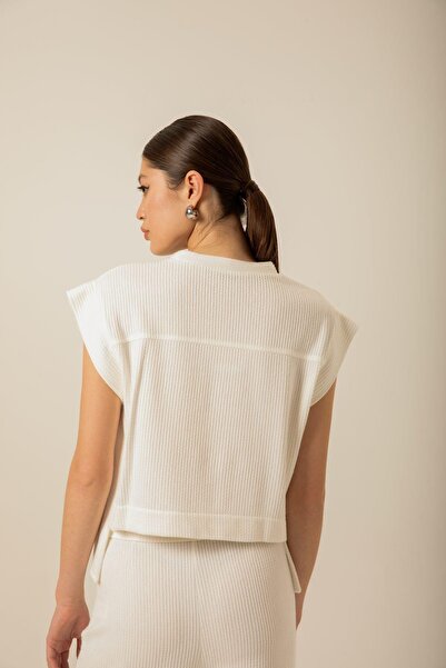 Rue Studio Front Single Pocket Knitted Ecru Blouse