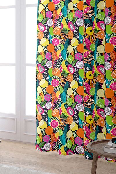 Cango Home Yellow Multicolored Fruit Patterned Digital Printed Curtain Cgh1101-pr
