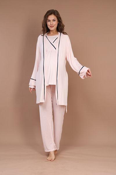BEYVİP Women's Pink Winter Design 100% Cotton Maternity Maternity Dressing Gown Pajama Set Set