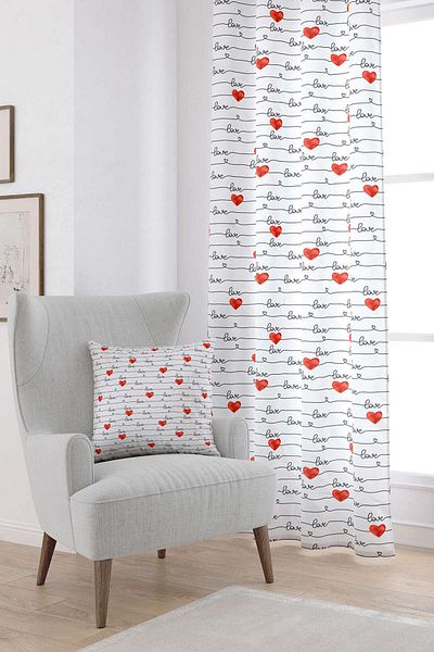 Cango Home White Red Love Written Heart Patterned Digital Printed Curtain Cgh1004-pr