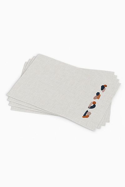 Cango Home Σετ 4 τεμαχίων σε μπεζ και μπλε ναυτικό στυλ Bohemian - Μοτίβο φύλλων και ψηφιακή εκτύπωση, American Service 4kmbs119-as