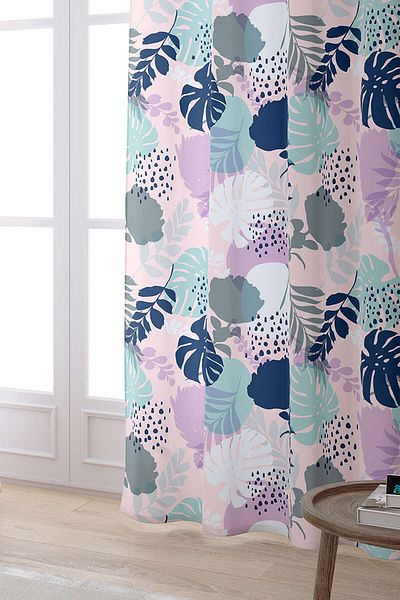 Cango Home Pink Blue Tropical Patterned Digital Printed Curtain Otyk788-pr