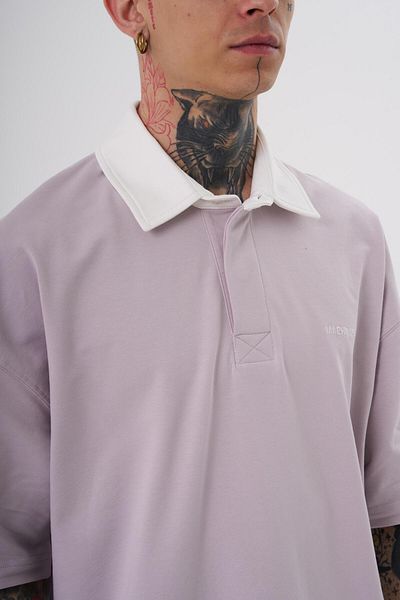 Machinist Men's Basic Oversize Lilac Ecru Polo Collar T-shirt
