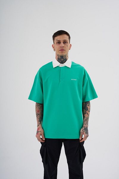 Machinist Ανδρικό μπλουζάκι Basic Oversize Green Ecru Polo με λαιμόκοψη
