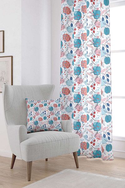 Cango Home Perdele decorative cu frunze și flori cu model albastru roz cu imprimare digitală Cgh591-pr