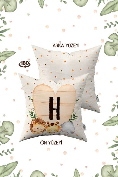 Cango Home Cream Green Polka Dot Bohemian Style Children's Throw Pillow Cover with Animal Figures and Letters Hrf08-h-43x43