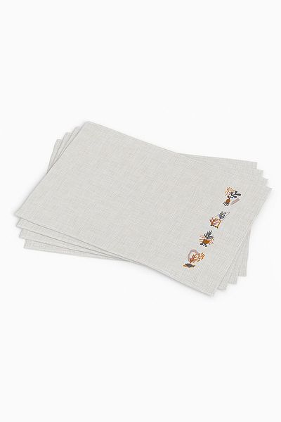 Cango Home Bohemian Style Gray Yellow Leaf Patterned Digital Printed Set of 4 - American Service 4kmbs104-as