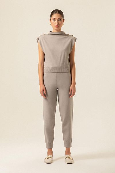 rue. Gray Knitwear Blouse with Shoulder Button Detail