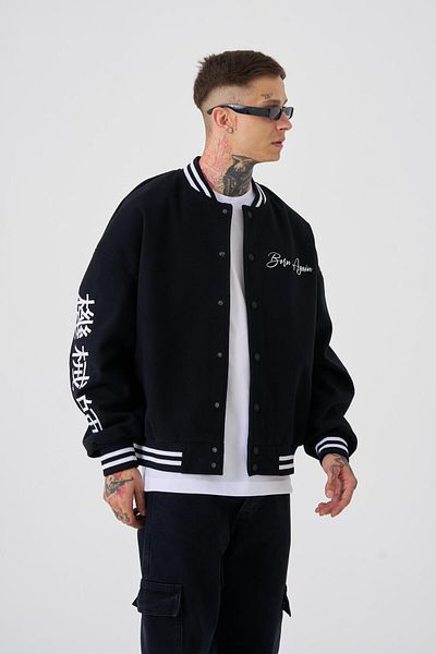 Machinist Men's Born Again Style Oversize Black Bomber Jacket