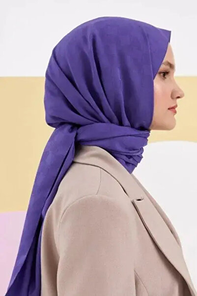 Madame Polo Metallic Purple Feyza Invalid Silky Jacquard Lara Shawl Checkerboard Pattern