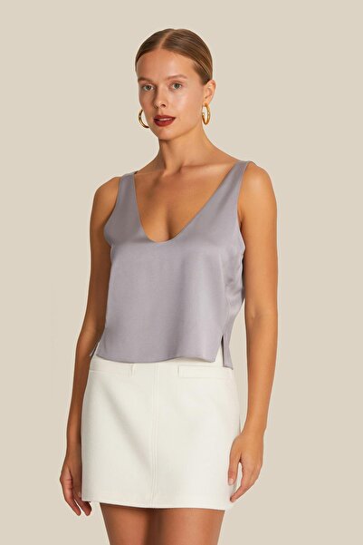 rue Gray V-Neck Strappy Blouse