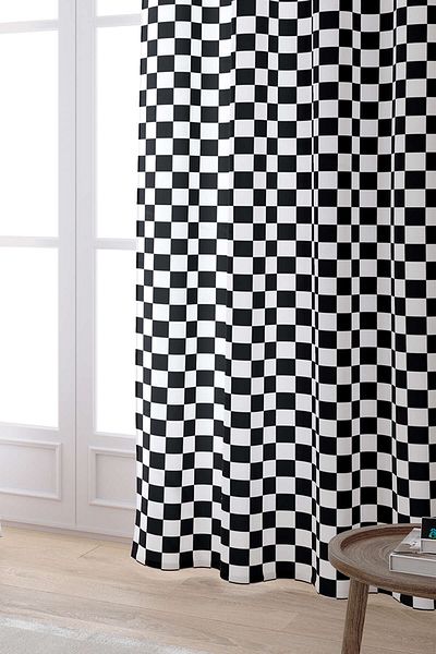 Cango Home White Black Checkered Checkerboard Patterned Digital Printed Curtain - Cgh1041-pr
