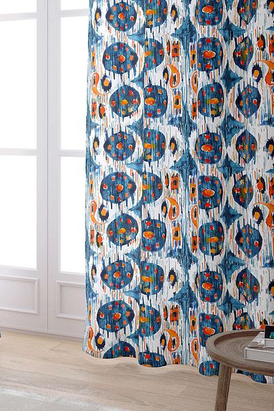 Cango Home Navy Blue Orange Αφηρημένη Διακοσμητική Ψηφιακή Εκτυπωμένη Κουρτίνα Cgh157-pr