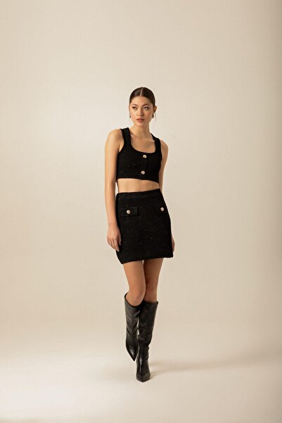 rue Чорний трикотажний бюстгальтер з ґудзиками та паєтками