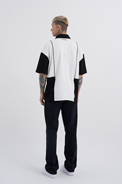 Machinist Ανδρικό μπλουζάκι με σωλήνες και αντίθεση με στάμπα Polo Ecru μαύρο